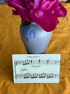 JOHN DERIAN tiny rectangular GLASS tray decoupage musical notes arpeggio